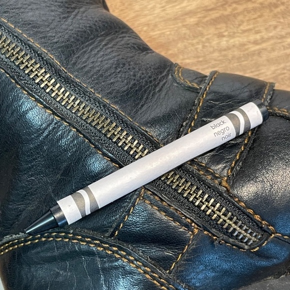 BORN Leather Black Boots with Brown Contrasting Stitching Metal Buckle Moto sz 7 - Picture 14 of 14